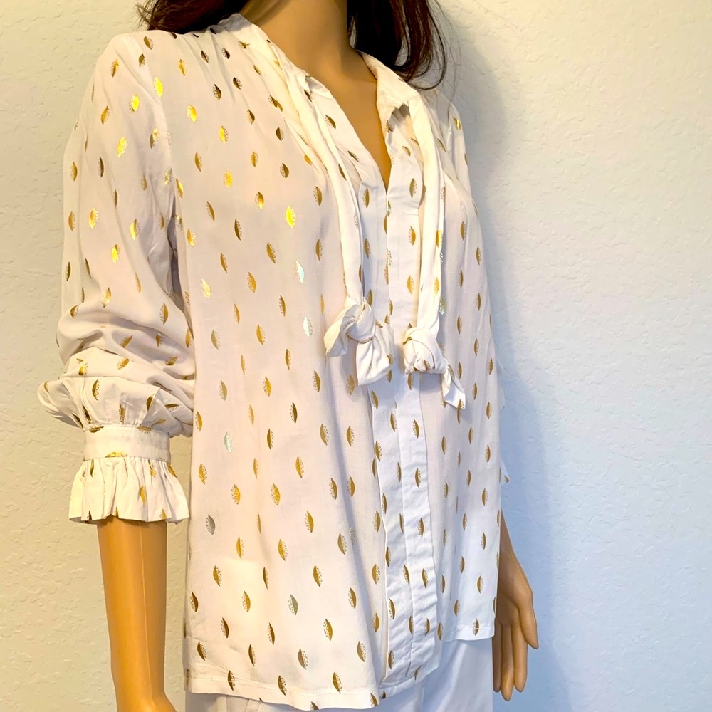 Anthropology Monarc Gallerist Gold Foil Blouse (Size Small)